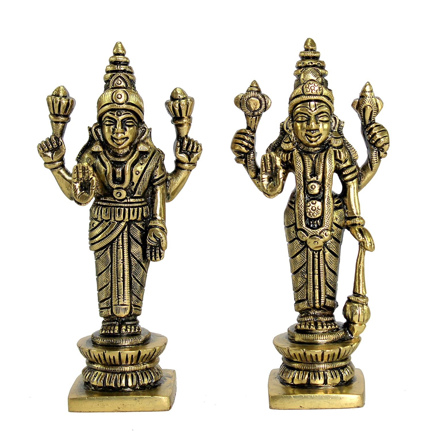 eSplanade Brass Lakshmi Narayan Pair - Vishnu Laxmi Murti Idol Statue Sculpture | Pooja Idols - Home Decor | Golden - 5" Inches
