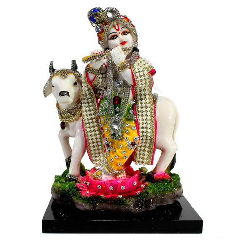 eSplanade Resin Lord Krishna with Cow Murti Idol Statue Sculpture (10