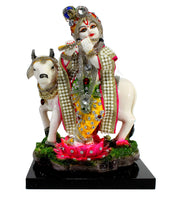 eSplanade Resin Lord Krishna with Cow Murti Idol Statue Sculpture (10")
