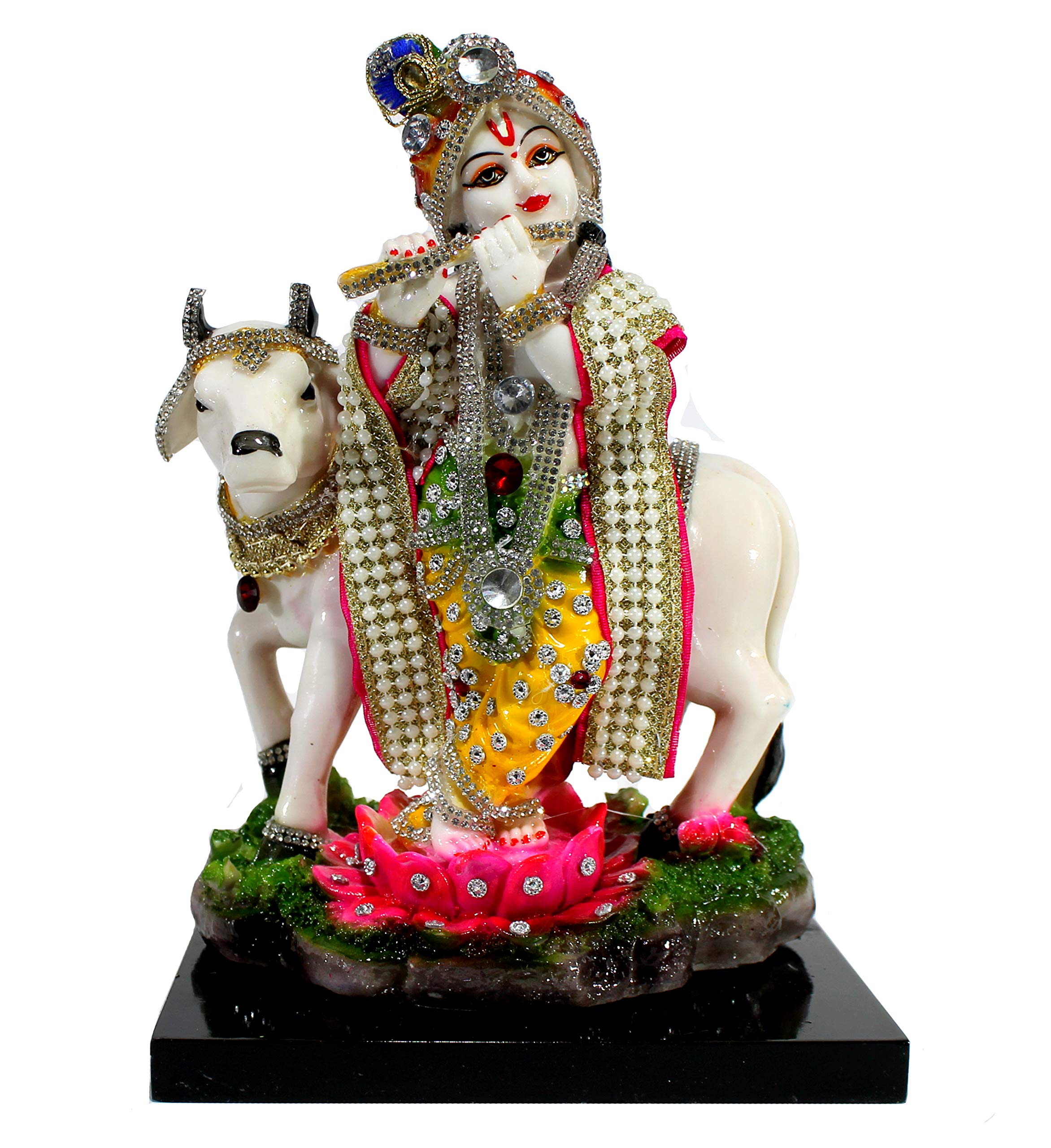 eSplanade Resin Lord Krishna with Cow Murti Idol Statue Sculpture (10")
