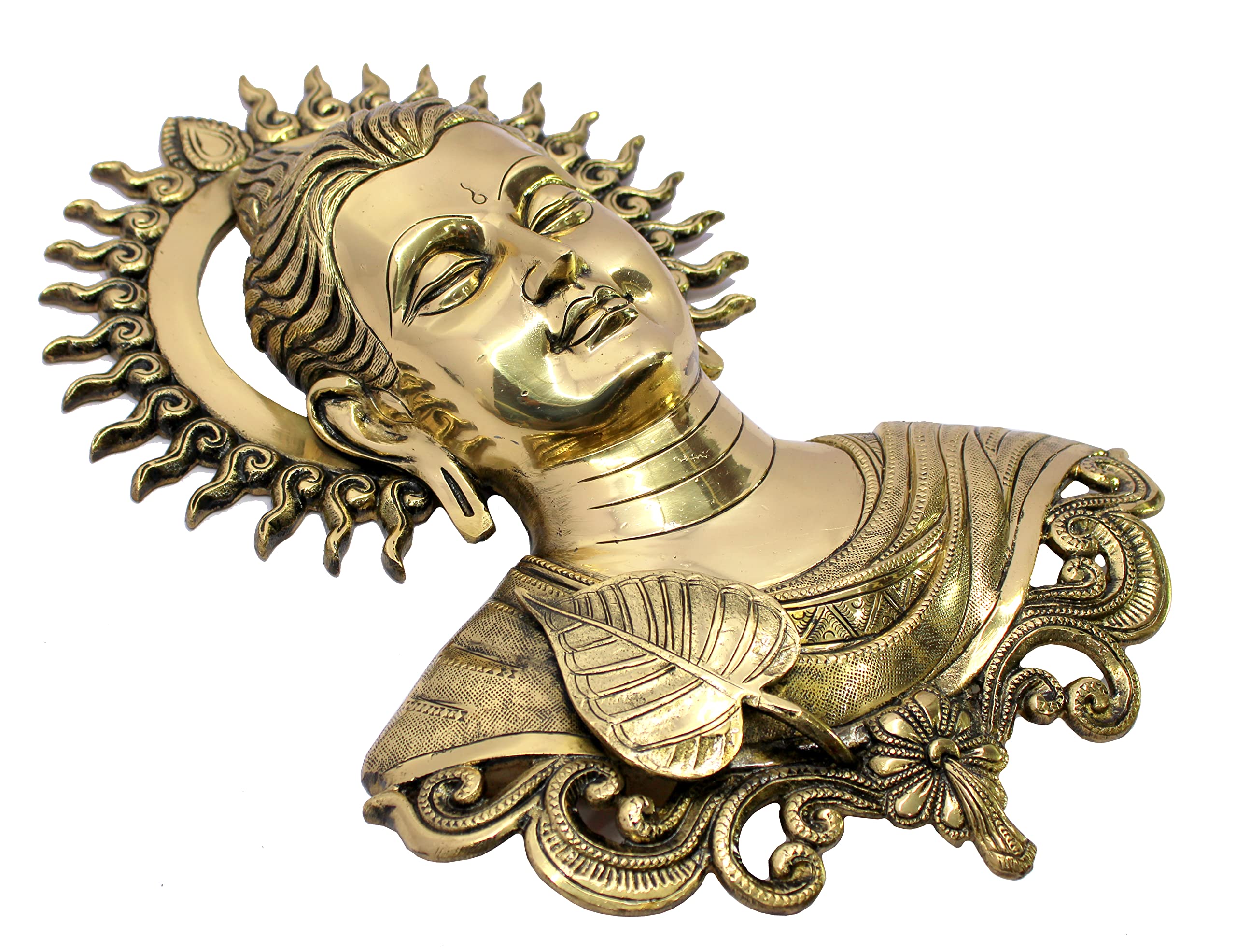 ESPLANADE Buddha Wall Hanging Decor for Living Room | Brass Wall Sculptures | Meditation & Yoga Room Decor | Wall Mount Buddha Face Idol Showpiece | Zen Buddhist House Warming Gift, 15.5 Inches