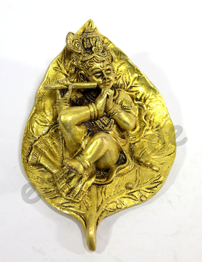 eSplanade - Krishna Kishan Gopal Gopala Morpankh Idol Murti Statue Sculpture | Wall Decor - Brass