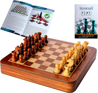 StonKraft Wooden Chess Board Game Set + Magnetic Wooden Chess Pieces (12 Inch Flat with Drawer)