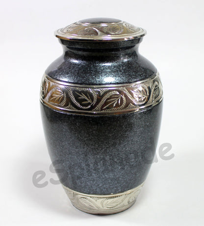 eSplanade Brass Cremation Urn Memorial Jar Pot Container | Full Size Urn for Funeral Ashes Burial | Engraved Metal Urn | Black - 8" Inches