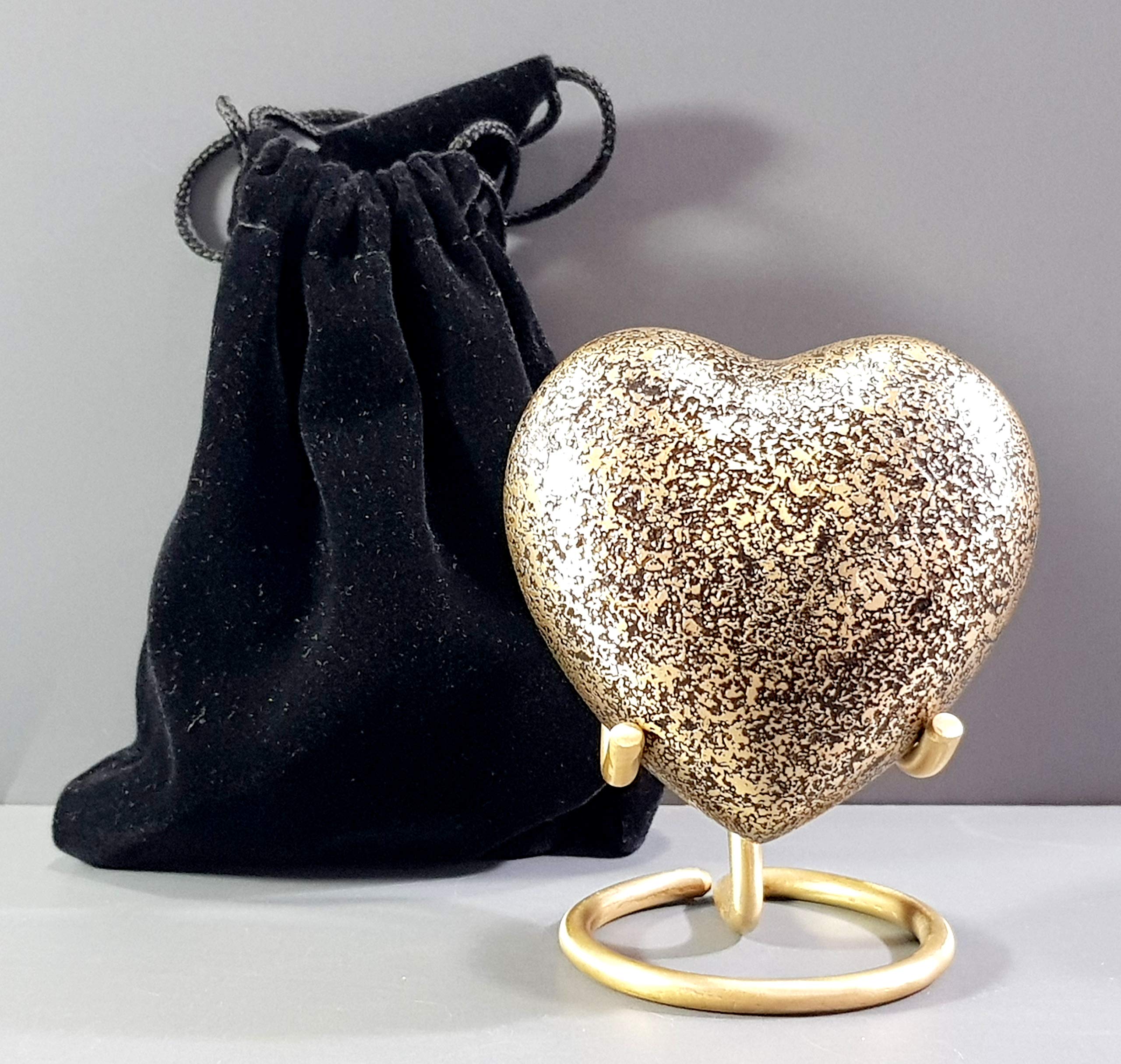 eSplanade Metal Mini Cremation Urn Heart-shaped Keepsake Memorial Jar Pot Container | Small Urn for Funeral Ashes Burial | Wave Textured Metal Keepsake with Stand | Multicolor