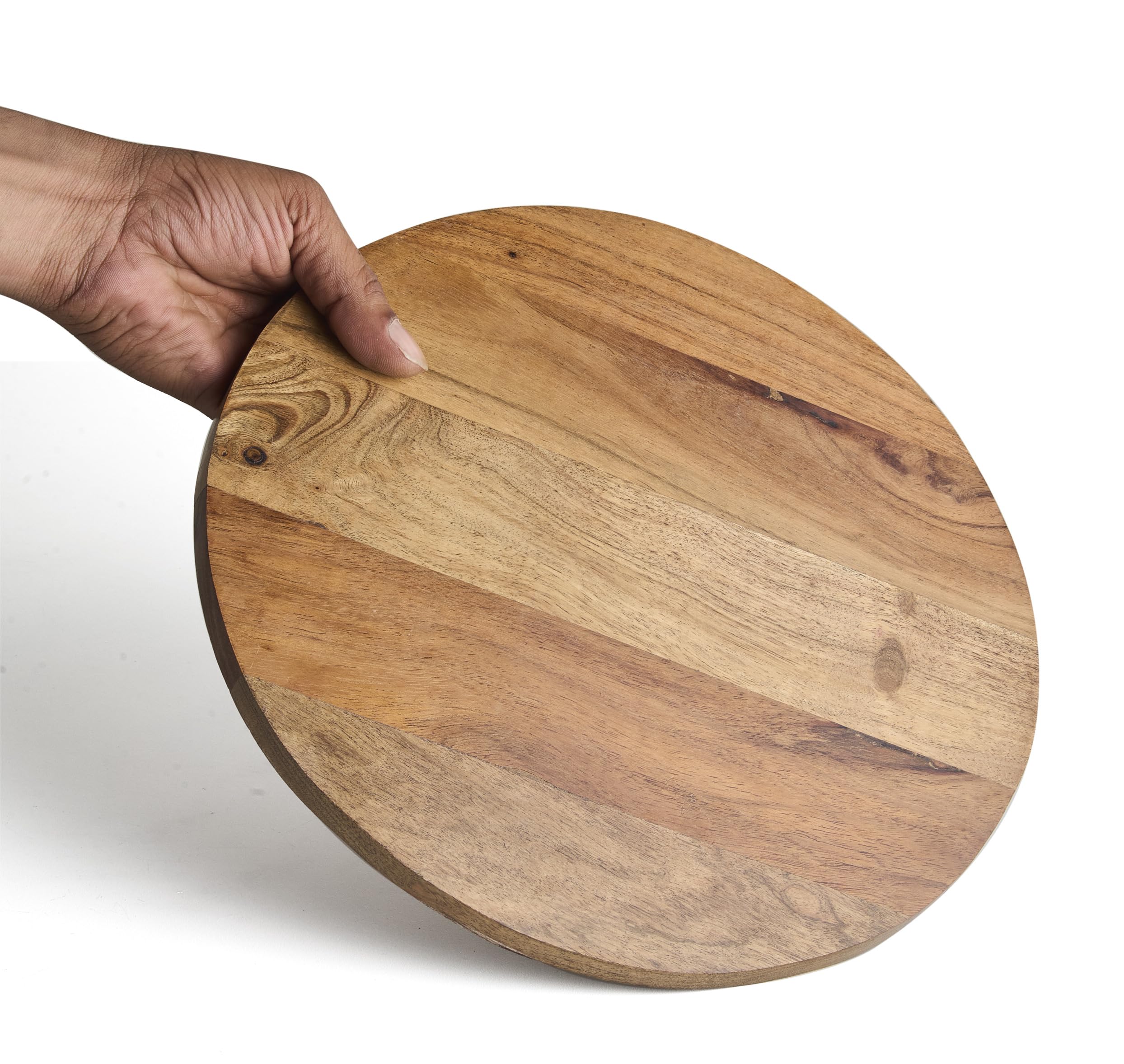 KLEO Wooden Round Chopping Board, Cutting Board, Serving Board | Acacia Wood Plate for Pizza, Vegetables, Fruits, and Cheese