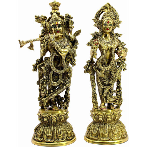 eSplanade Brass Radha Krishna Radhe Krishan Murti Idol Statue Sculpture - Golden - 18