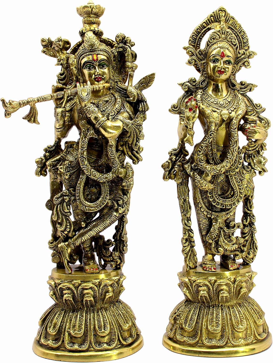 eSplanade Brass Radha Krishna Radhe Krishan Murti Idol Statue Sculpture - Golden - 18" Inches