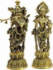 eSplanade Brass Radha Krishna Radhe Krishan Murti Idol Statue Sculpture - Golden - 18" Inches