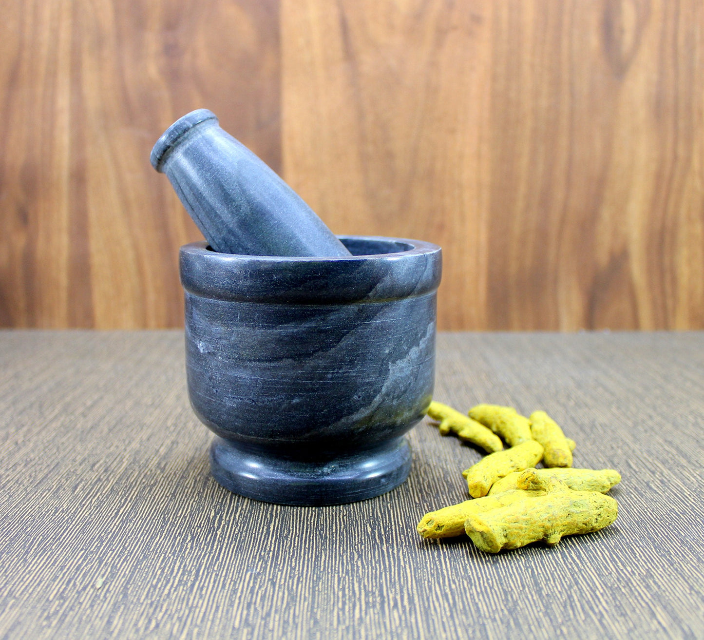 KLEO 4" Diameter Natural Stone Mortar and Pestle Set as Spice Grinder, Medicine Masher (Black)