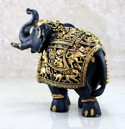 eSplanade Resin Elephant Sculpture Showpiece Figurine | Decorative Items - Home Decor | Black-Golden - 8.5" Inches (Length)