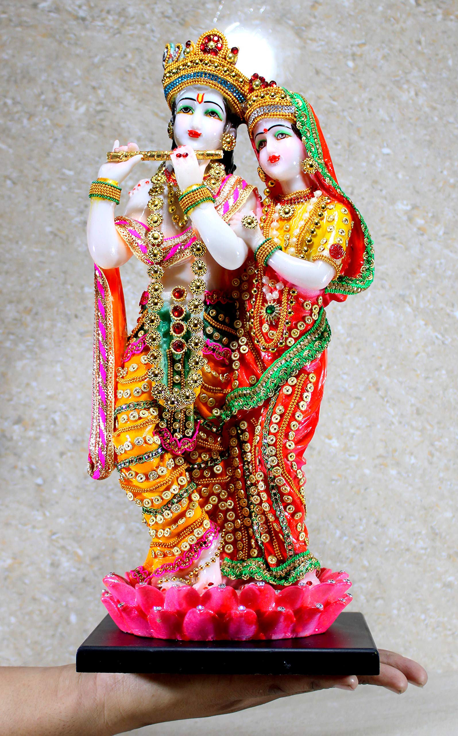 ESPLANADE Radha Krishna Kishan Standing on a Lotus Murti Idol Statue Sculpture - Resin - 16" Inches