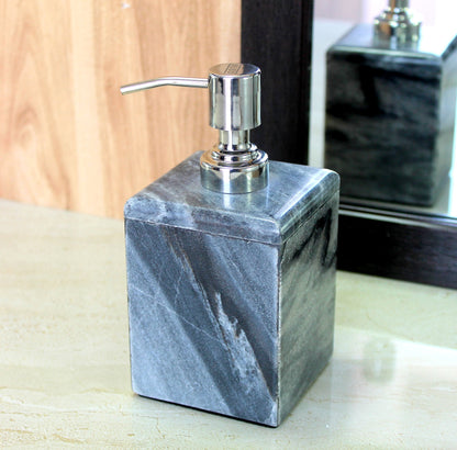 KLEO Soap Dispenser Lotion Dispenser - Made of Natural Stone in Brown Green Black White Color - Bathroom Accessories Bath Set (Brown Square)