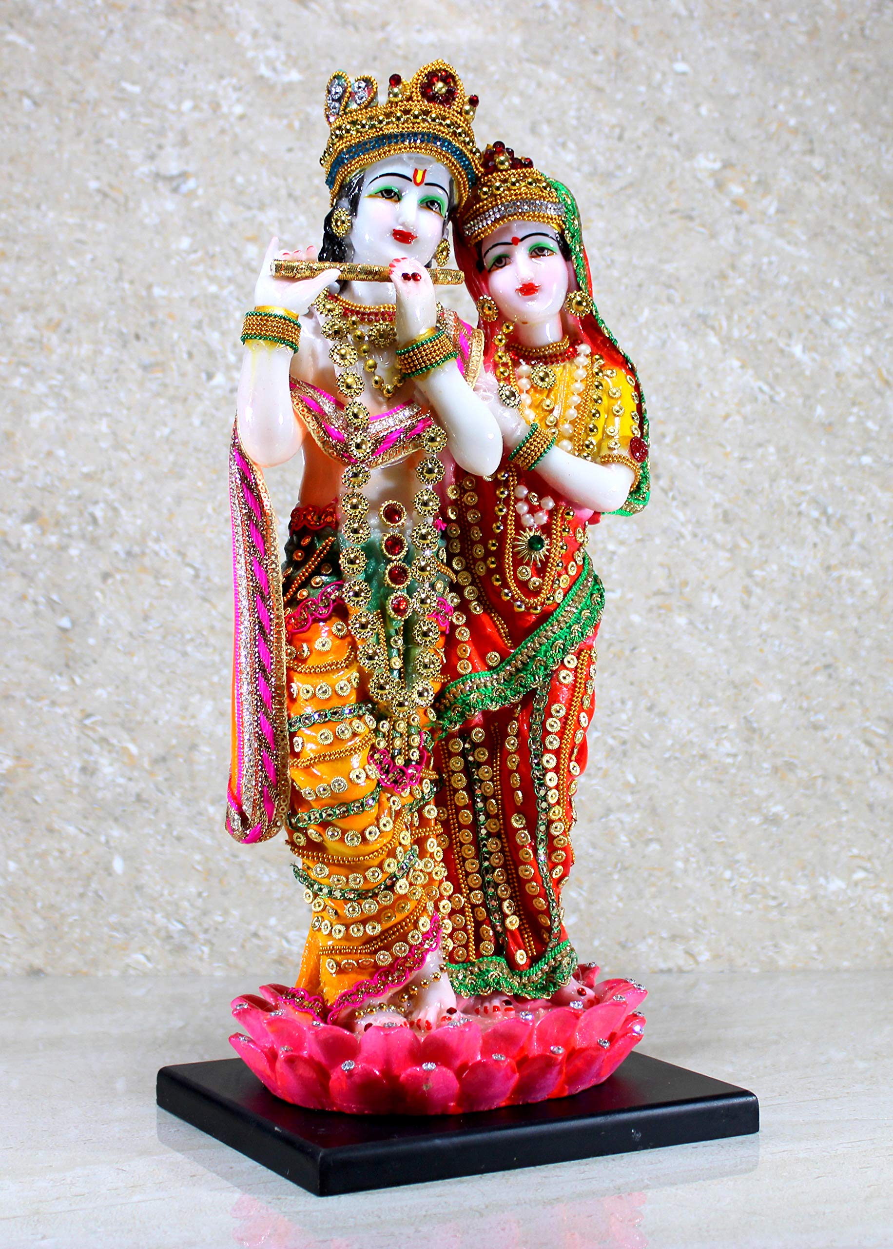 ESPLANADE Radha Krishna Kishan Standing on a Lotus Murti Idol Statue Sculpture - Resin - 16" Inches