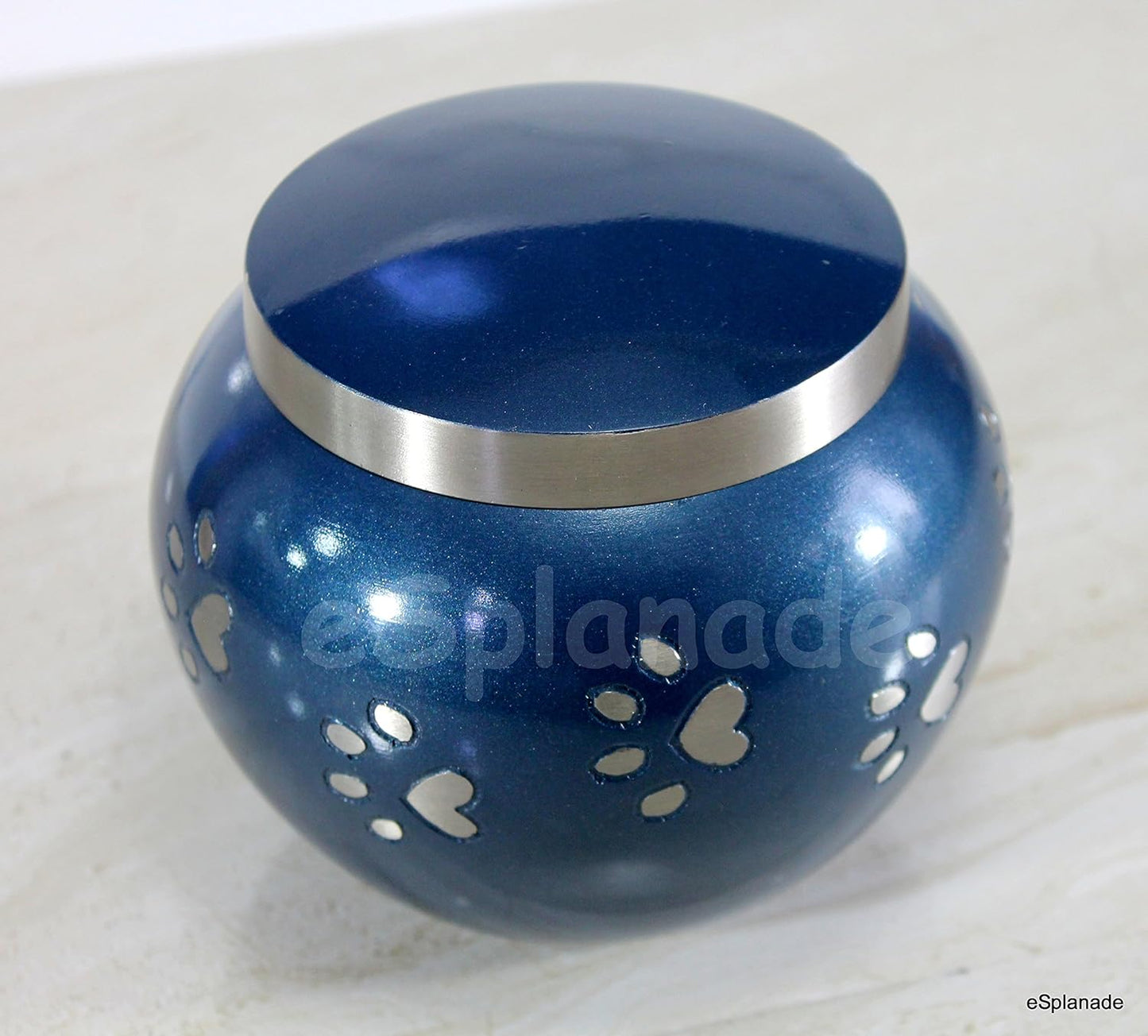 eSplanade Pet Cremation Urn Memorials Container Jar Pot | Brass Urn | Metal Urn | Burial Urn | Memorials Keepsake | Pet Dog Cat Urn (Blue)