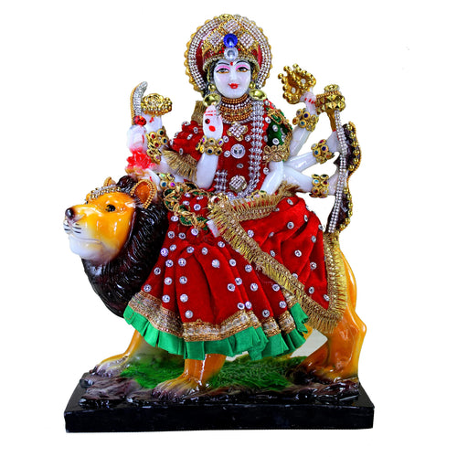 Esplanade Resin Maa Durga MATA Rani Sherawali Murti Idol Statue Sculpture - Multicolour (8 x 11.5 Inches)