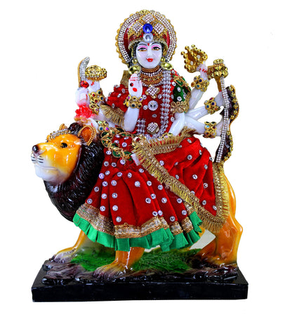 Esplanade Resin Maa Durga MATA Rani Sherawali Murti Idol Statue Sculpture - Multicolour (8 x 11.5 Inches)