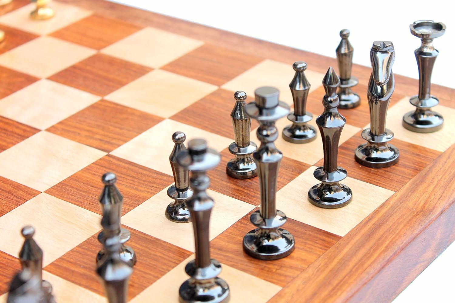 16" X 16" Collectible Acacia Wood Chess Game Board Set+Brass Pieces