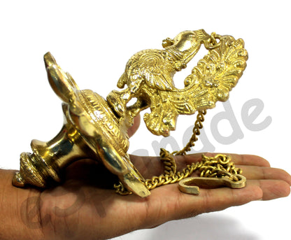 Esplanade Brass Peacock Wall Hanging Diya Oil Lamp with Chain - Set of 2 - 3.5" Inches (H) Small - Golden