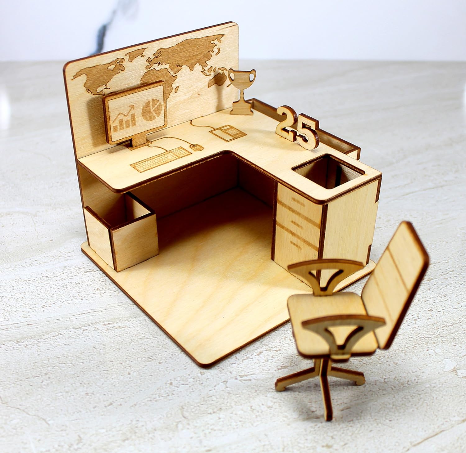 StonKraft Wooden 3D Puzzle Miniature Drafting Table - Home Decor, Construction Toy, Modeling Kit, School Project - Easy to Assemble