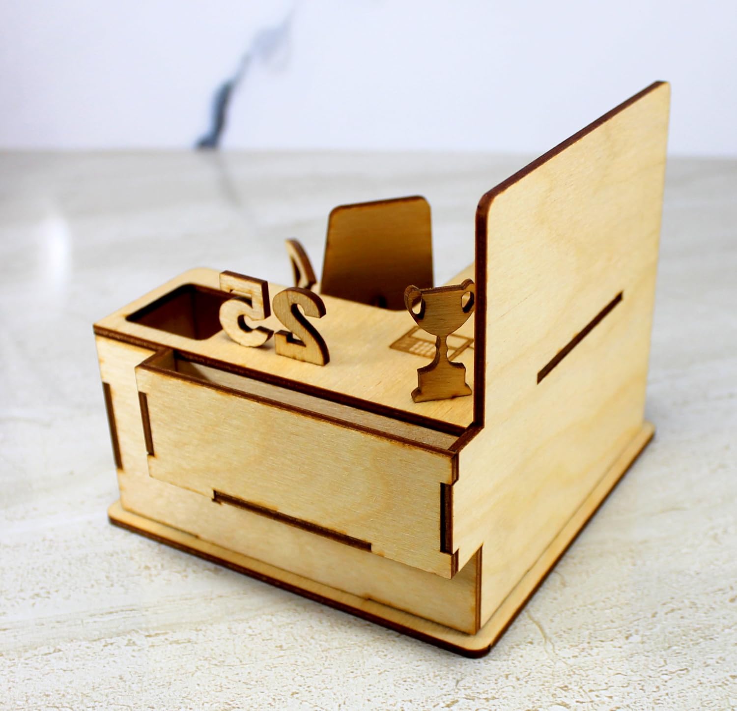 StonKraft Wooden 3D Puzzle Miniature Drafting Table - Home Decor, Construction Toy, Modeling Kit, School Project - Easy to Assemble