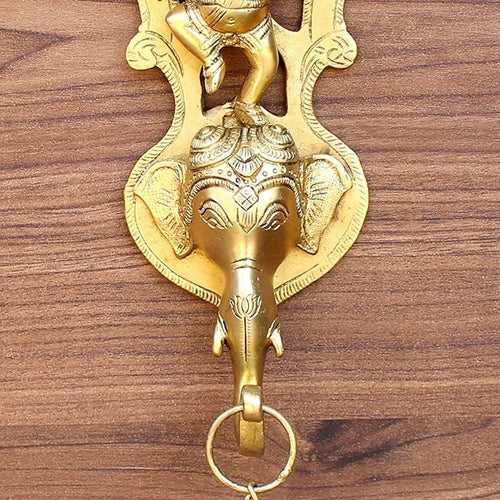 StonKraft - Elephant Face With Ganesha Door Knocker/Door Decor With Brass Bell For Door and Wall Decor