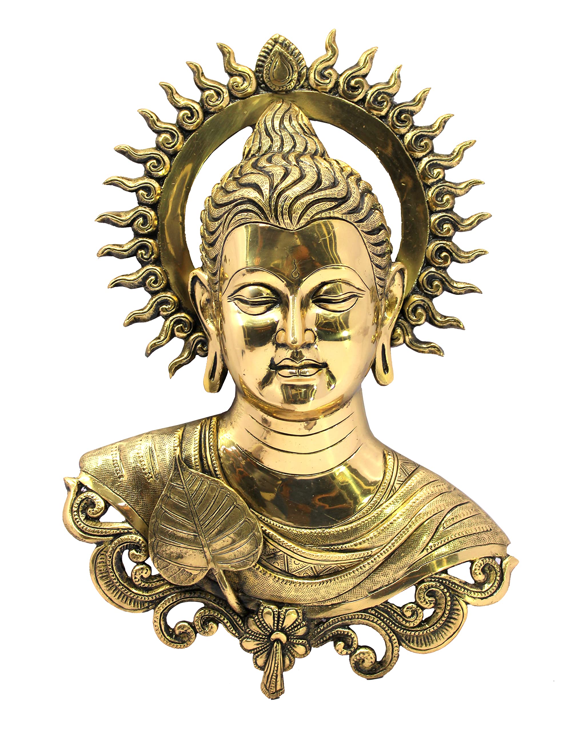 ESPLANADE Buddha Wall Hanging Decor for Living Room | Brass Wall Sculptures | Meditation & Yoga Room Decor | Wall Mount Buddha Face Idol Showpiece | Zen Buddhist House Warming Gift, 15.5 Inches