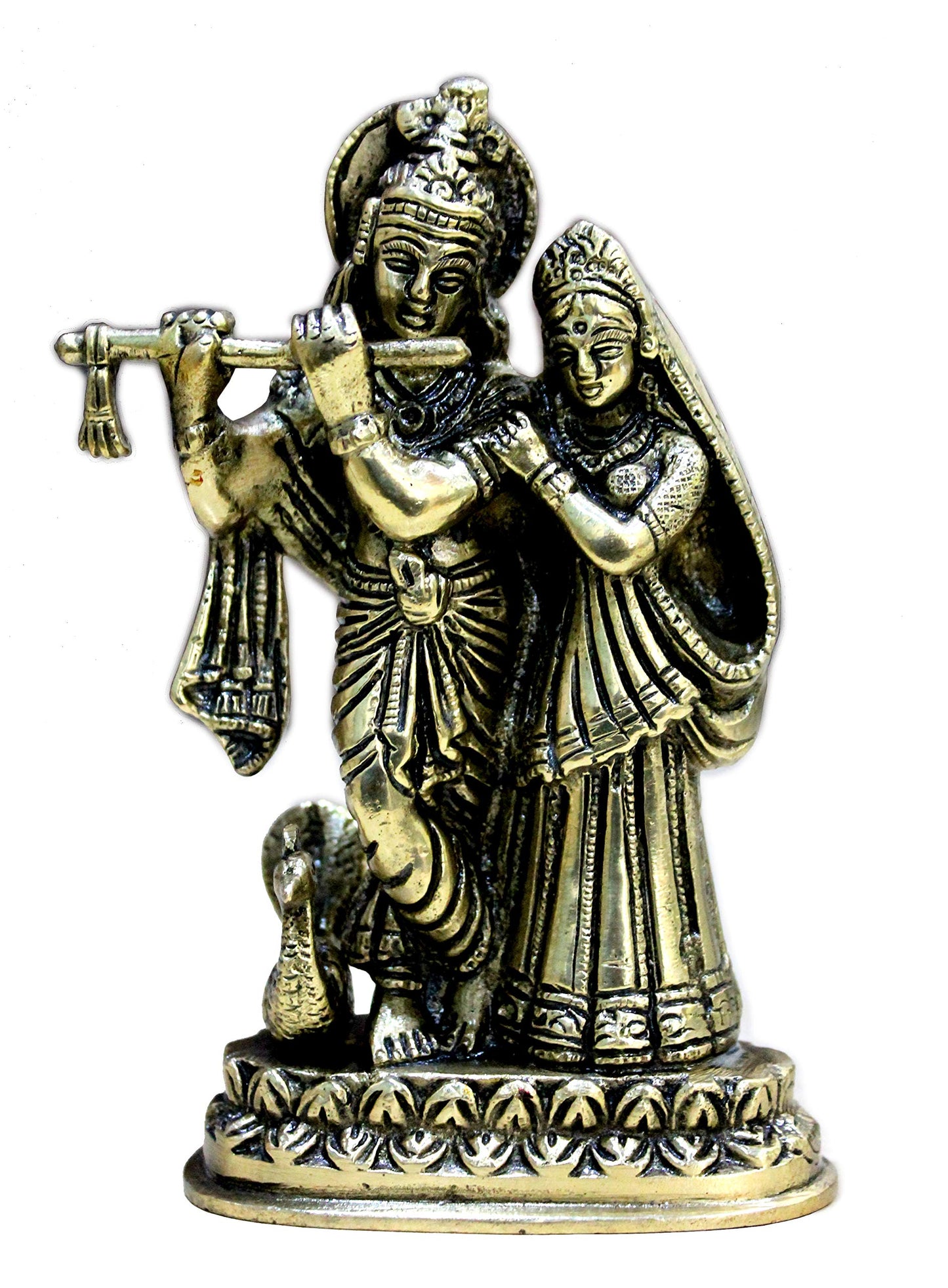 StonKraft - Radha Krishna Pair Murti Idol Statue Sculpture - Brass - 6" Inches - Antique