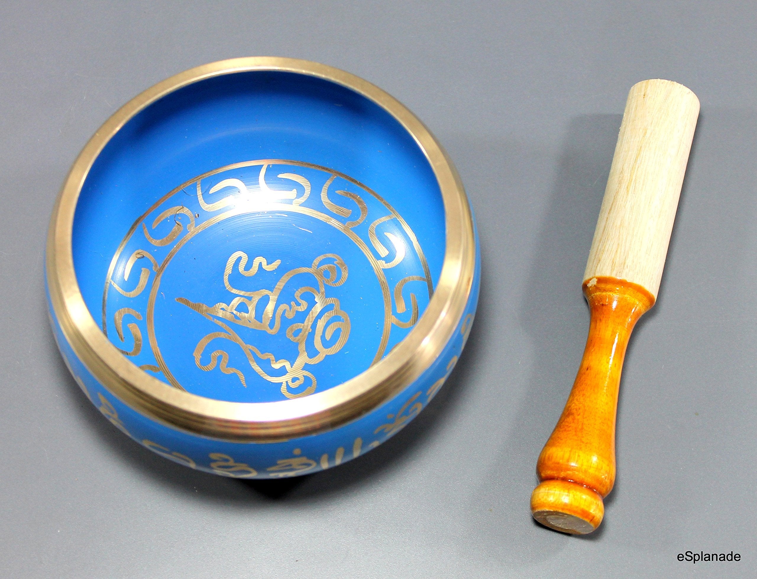eSplanade - Singing Bowl Tibetan Buddhist Prayer Instrument with Striker Stick | OM Bell | OM Bowl | Meditation Bowl | Music Therapy (blue) 4,5,6 Inches