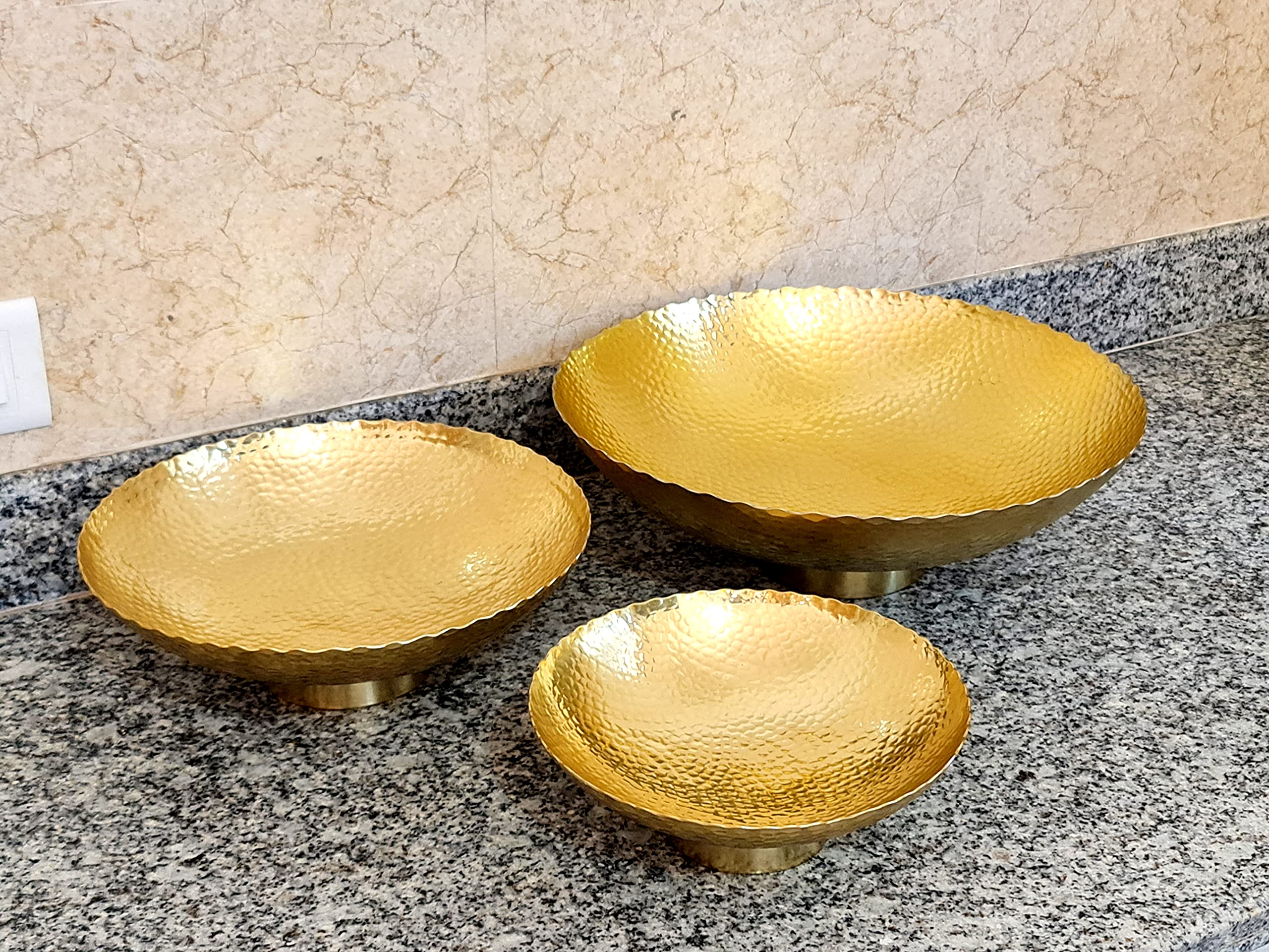 eSplanade Metal Serving Bowls Set | Kitchen and Dining Accessories | Handmade Serving Bowls | Designer Tableware (Set of 3)