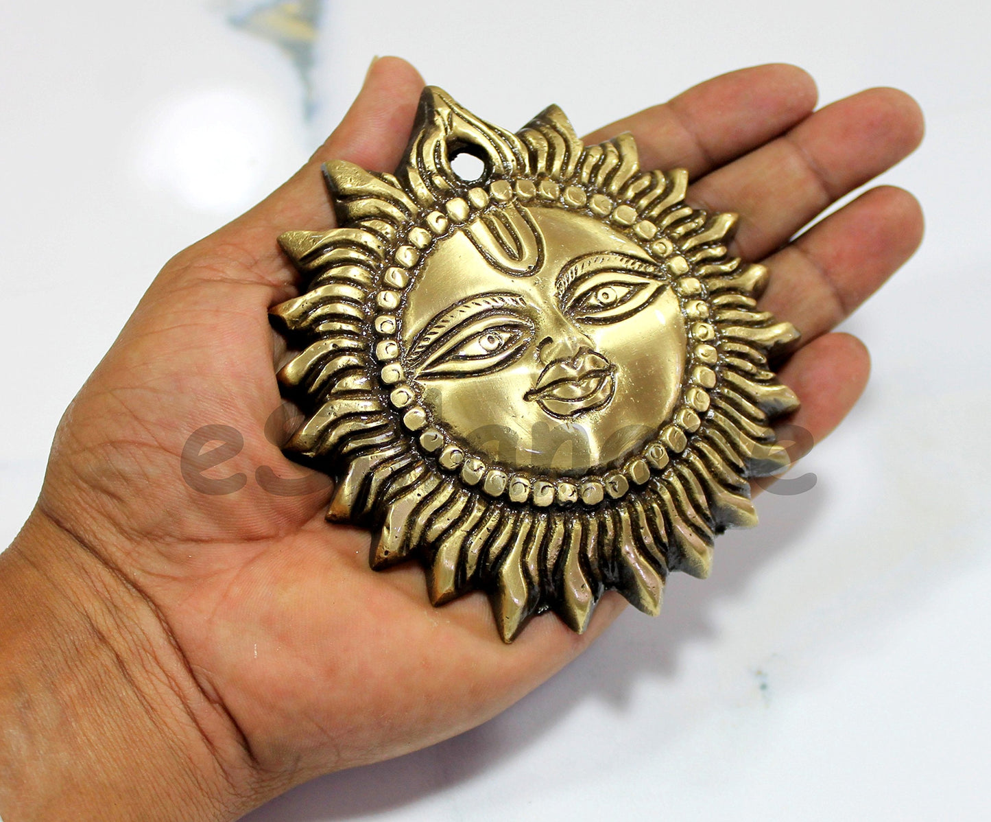 eSplanade 4" Brass Sun God Smiling Surya Bhagwaan Idol Statue Sculpture Wall Hanging