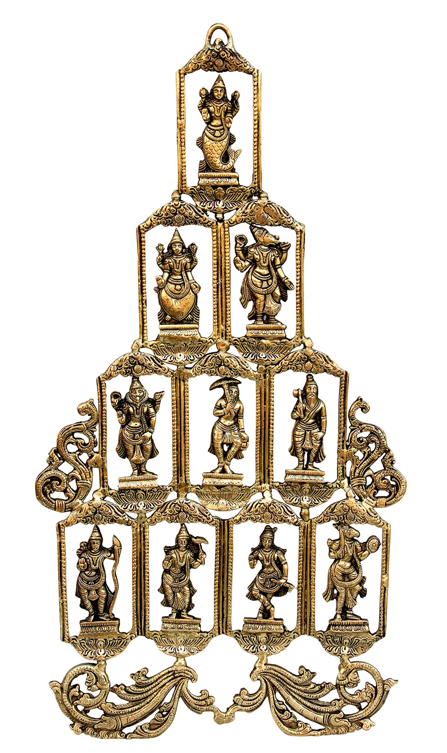 eSplanade - Brass Vishnu Dashavatar Dashavatara Dasavatharam - Ten Incarnations Avtars - Ten Incarnations of Lord Vishnu - Wall Hanging (13 Inch)