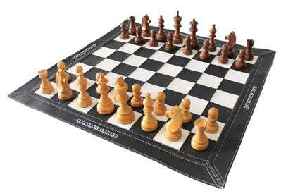 StonKraft - Big Size 19" x 19" Genuine Leather Chess Board | Roll-up Tournament Chess | Black