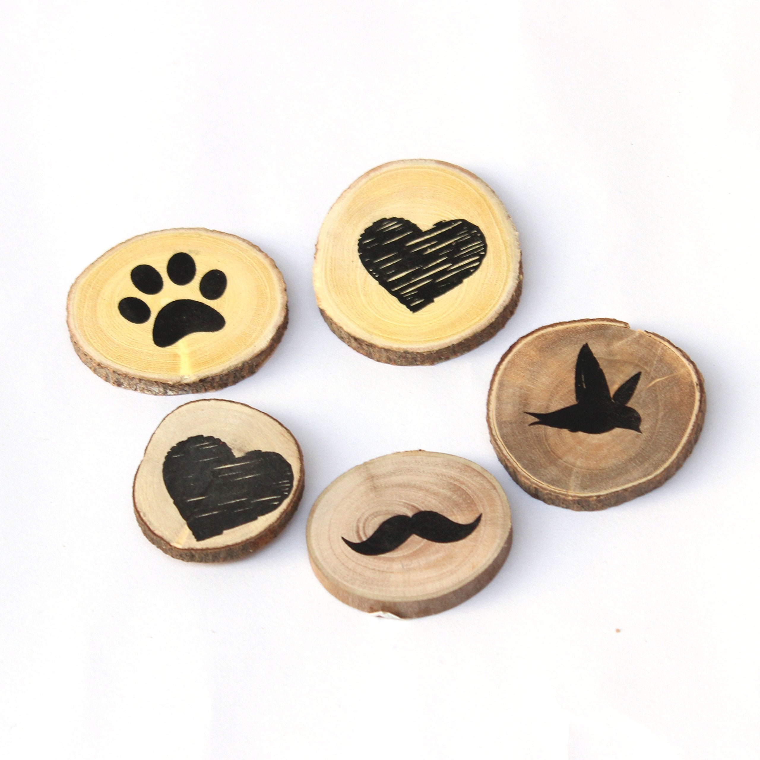 IVEI Circular Heart, Bird, Paw, Mustache Wooden Magnets (Set Of 5) - budget gifts - innovative magnets