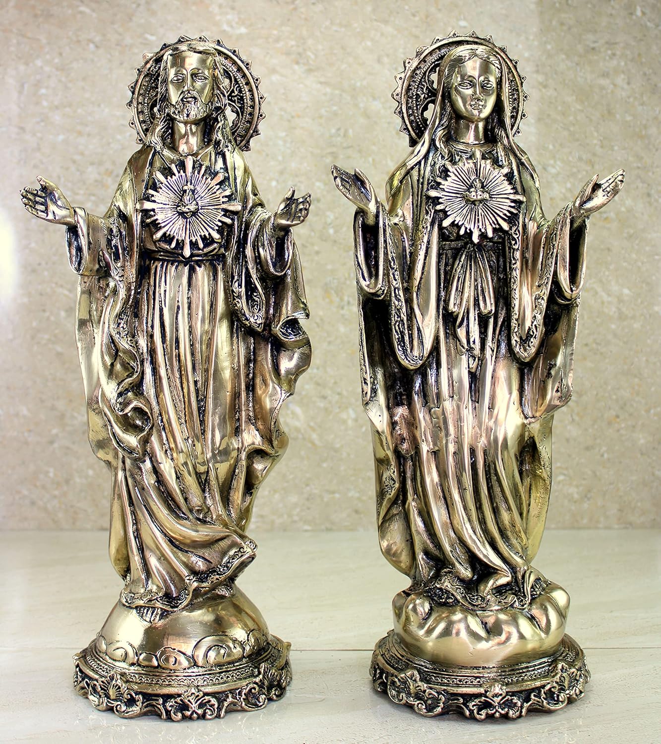 eSplanade Brass Jesus Christ and Mother Mary | Religious Statues | Holy Statue of Christian| 16" & 5.75" Inches