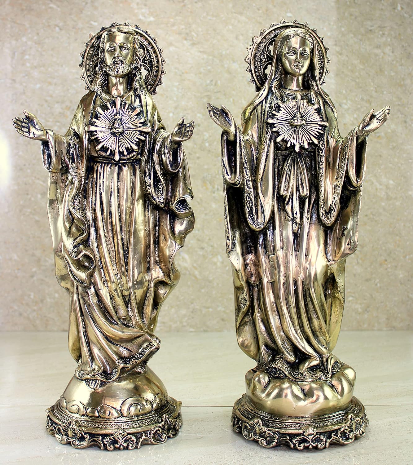 eSplanade Brass Jesus Christ and Mother Mary - 16 inches (BIG SIZE) | Religious Statues | Holy Statue of Christian