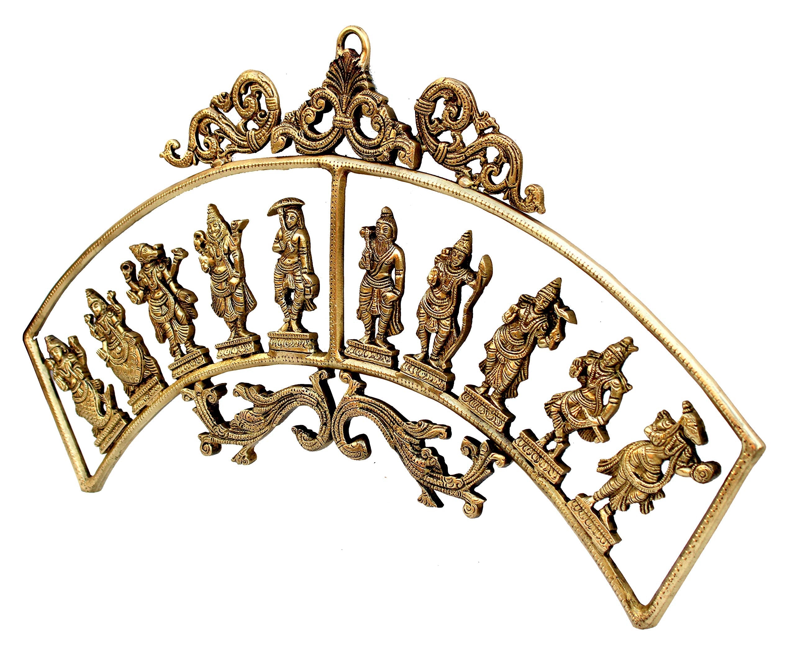 eSplanade - Brass Vishnu Dashavatar Dashavatara Dasavatharam - Ten Incarnations Avtars - Ten Incarnations of Lord Vishnu - Wall Hanging