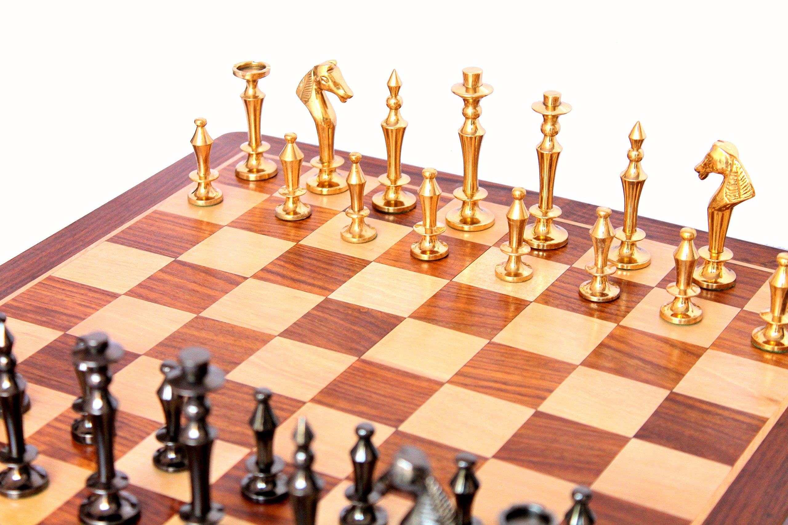 StonKraft 14" X 14 Wooden Chess Game Board Set + Brass Chess Pieces Staunton, best gift idea for birthday and Christmas