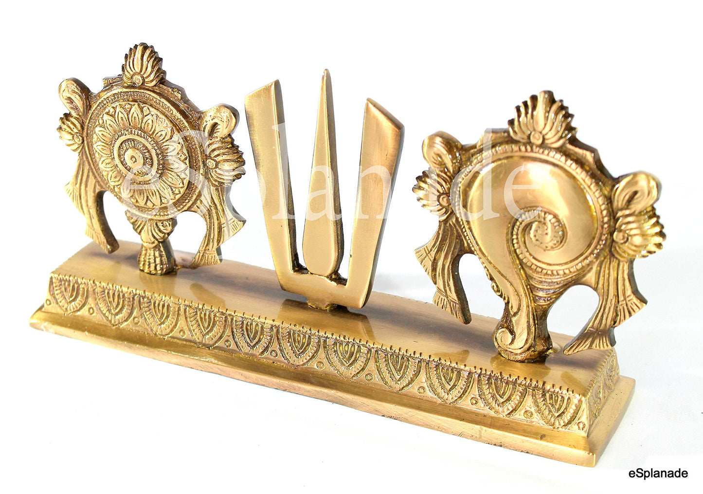 eSplanade Brass Shankh Chakra Namah Showpiece | Shankha Chakra Tilak | Shankha Gada Padma | Padmanabha Swami | Vishnu | Home Decor (8 Inches)