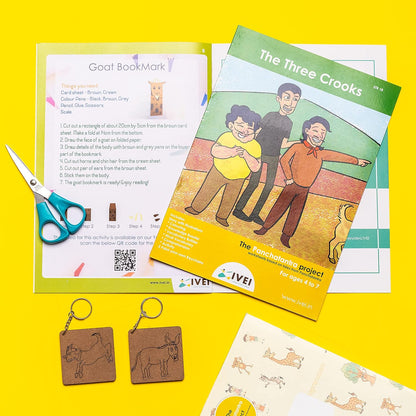 IVEI Panchatantra Workbook & DIY Keychains - The Three Crooks Learning Activity for Kids Ages 4-7