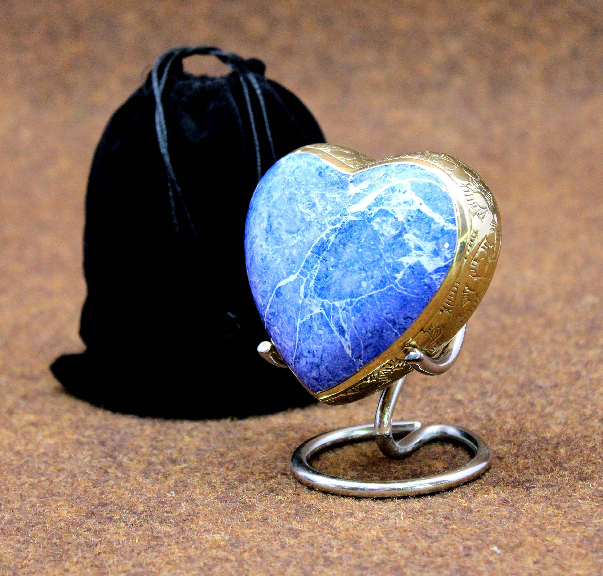 eSplanade Metal Mini Cremation Urn Heart-shaped Keepsake Memorial Jar Pot Container | Small Urn for Funeral Ashes Burial | Wave Textured Metal Keepsake with Stand | Multicolor