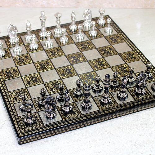 StonKraft Collectible Premium Brass Chess Board Game Set with Brass chess Pieces (14