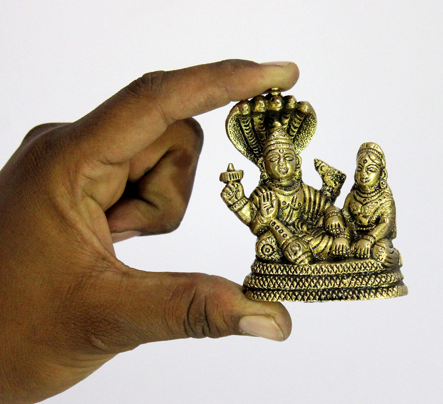 eSplanade Brass Lord Vishnu Laxmi in Ksheer Sagar - Lakshmi Narayan - Murti Idol Statue Sculpture - Golden - 3.1" Inches