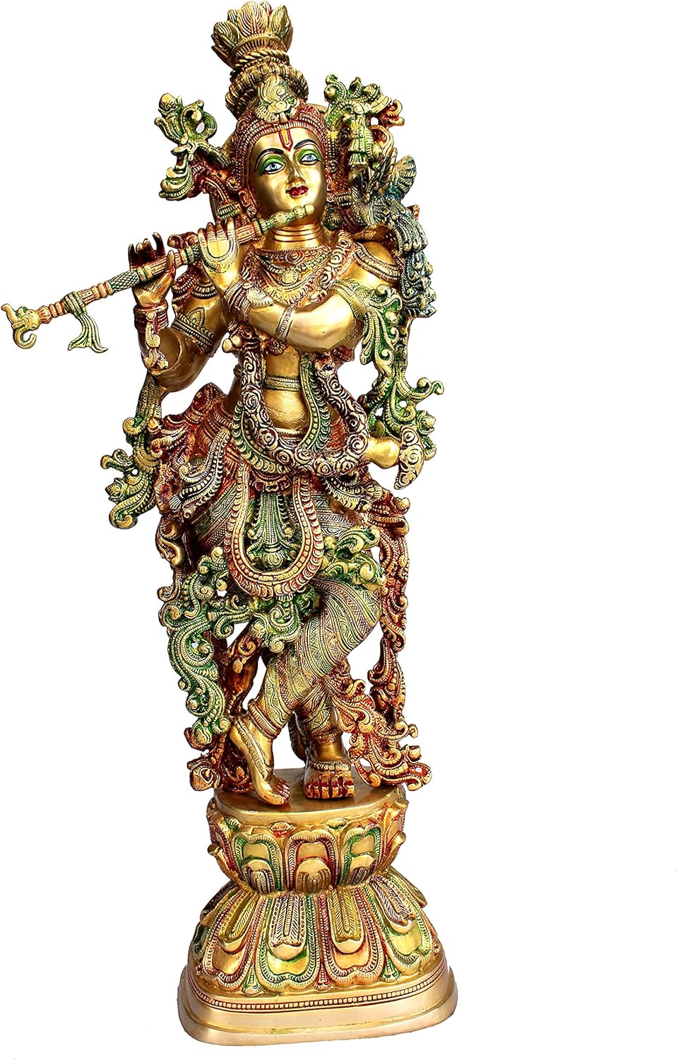 eSplanade Brass Krishna Murti Idol Statue Sculpture (Very Big Size - 46" inches Height) | Krishna Idol with Arch Stand Singhasan | Pooja Idols | Home Decor