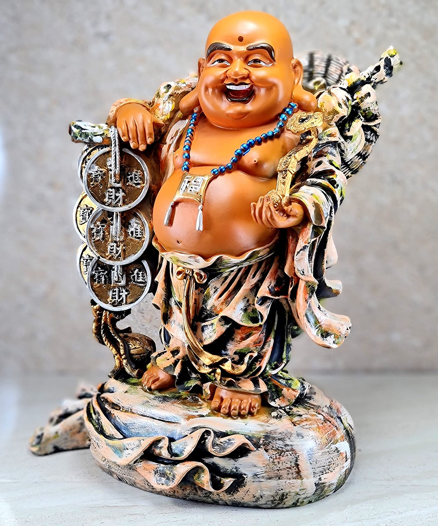 eSplanade Resin Laughing Buddha Statue | Feng Shui Figurine Showpiece for Living Room Home Office Decoration and Gift -16" inches (Big Size) (Black)