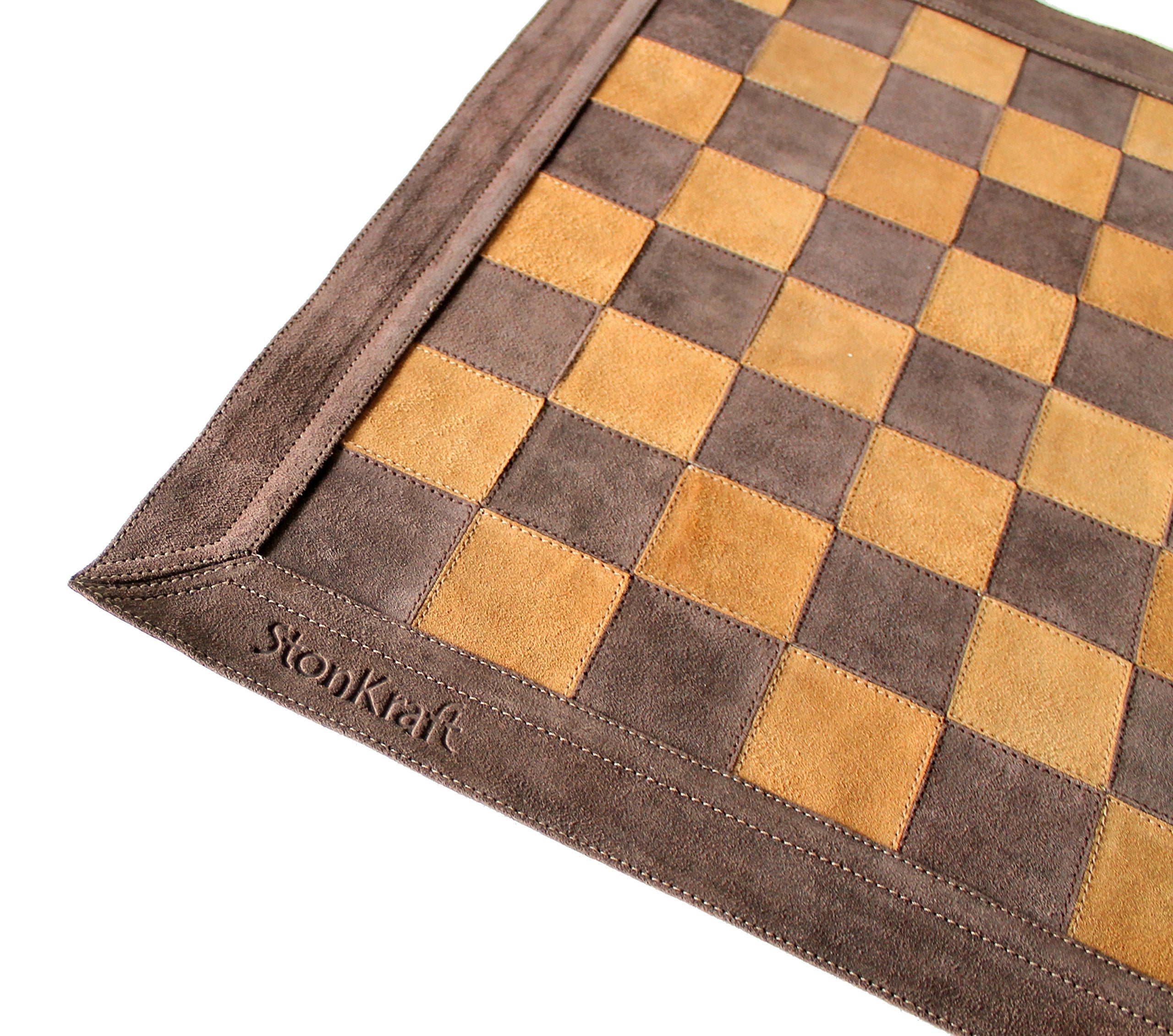 Stonkraft - 19" x 19" - Genuine Suede Leather Chess Board  | Roll-up Chess | Tournament Chess