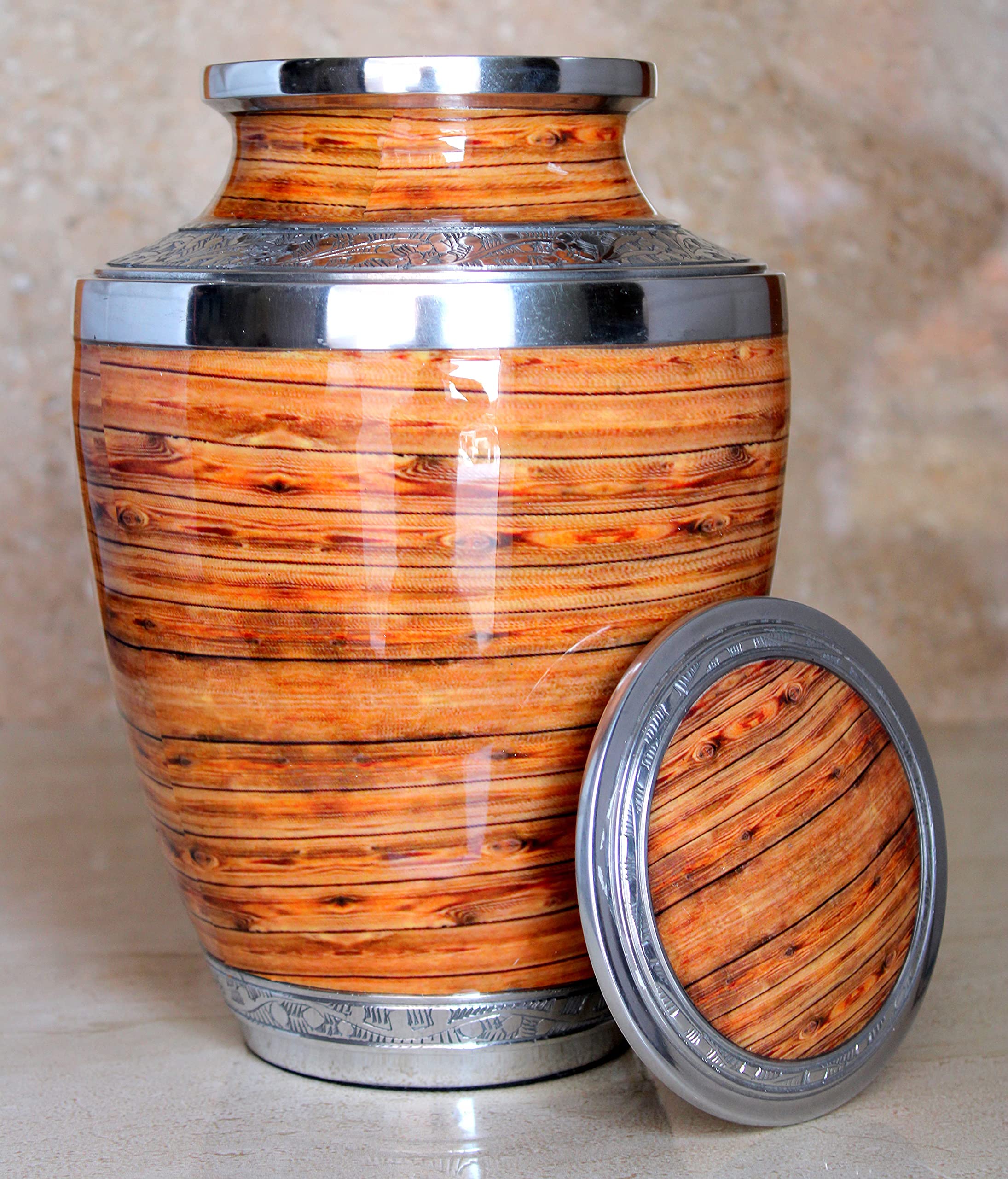 eSplanade Metal Cremation Urn Memorial Jar Pot Container | Full Size Urn for Funeral Ashes Burial | Flowers Printed Urn | Blue, Brown, Multicolor - 10" Inches