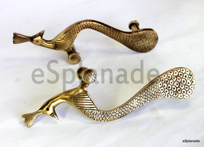 eSplanade - Designer Pair of Brass Door Handles (2 pcs) | Handle-sets | Door Decor | Brass Door Pulls - Peacock Shaped (8" Inches)