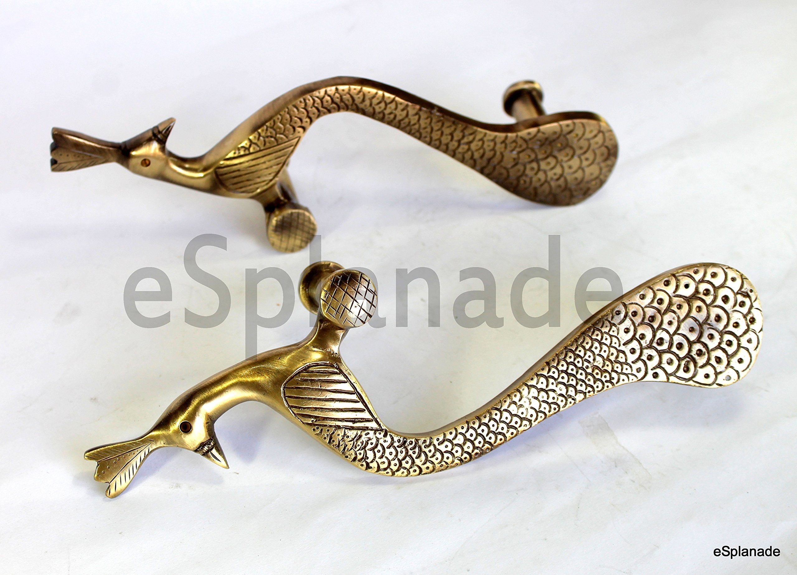 eSplanade - Designer Pair of Brass Door Handles (2 pcs) | Handle-Sets | Door Decor | Brass Door Pulls - Peacock Shaped