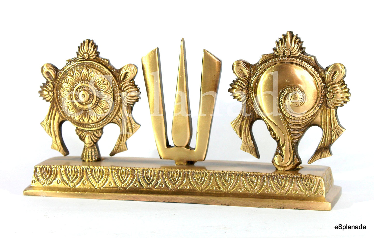 eSplanade Brass Shankh Chakra Namah Showpiece | Shankha Chakra Tilak | Shankha Gada Padma | Padmanabha Swami | Vishnu | Home Decor (8 Inches)